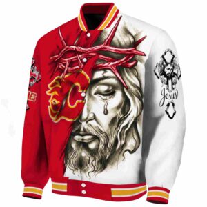 customized calgary flames jesus tears red white jacket best selling