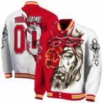 customized calgary flames jesus tears red white jacket best selling