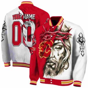 customized calgary flames jesus tears red white jacket fashion forward