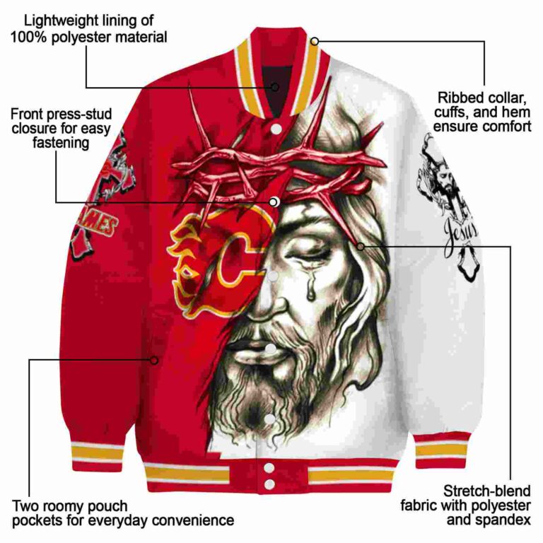 customized calgary flames jesus tears red white jacket new arrival