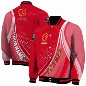 customized calgary flames wave patterns red jacket fashion forward