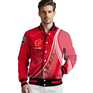 customized calgary flames wave patterns red jacket high quality