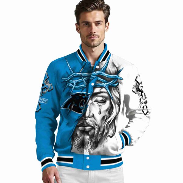 customized carolina panthers jesus tears blue white jacket high quality