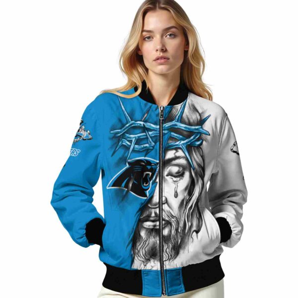 customized carolina panthers jesus tears blue white jacket latest model