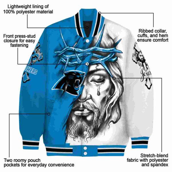 customized carolina panthers jesus tears blue white jacket new arrival
