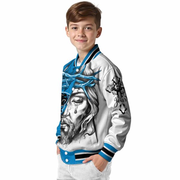 customized carolina panthers jesus tears blue white jacket trendy