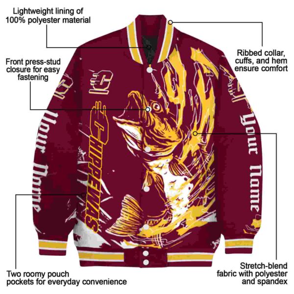 customized central michigan chippewas fishing passion maroon white jacket new arrival