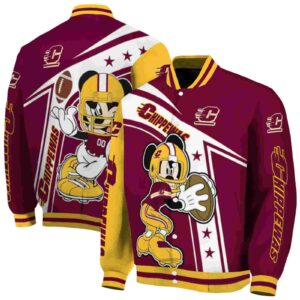 customized central michigan chippewas mickey football maroon white jacket fashion forward