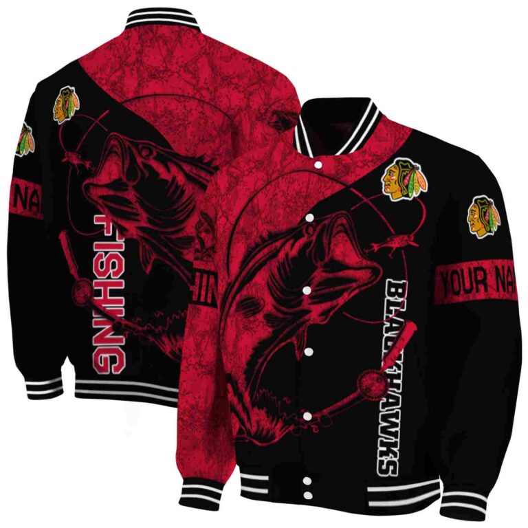 customized chicago blackhawks fishing rod black jacket fashion forward