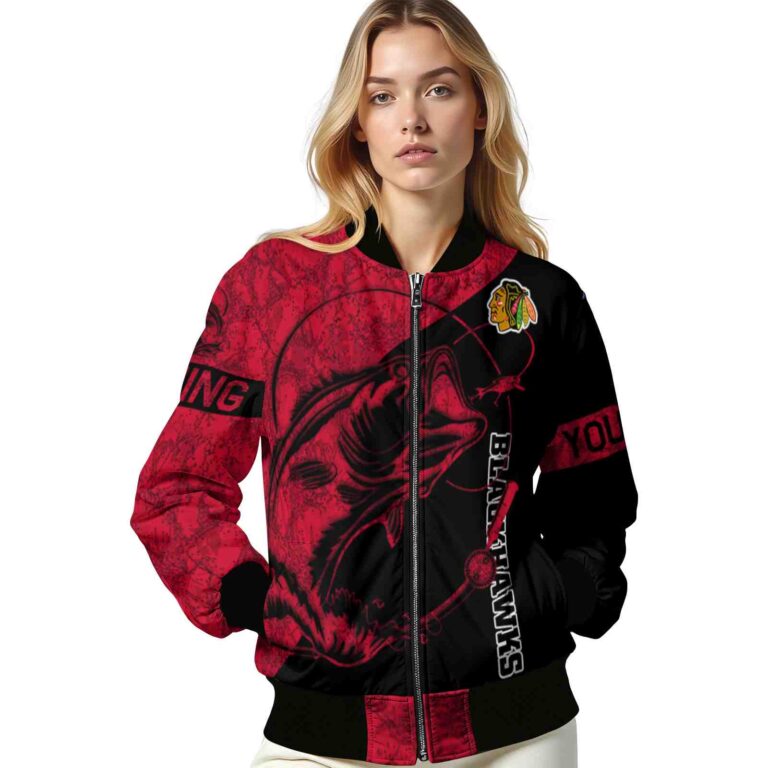 customized chicago blackhawks fishing rod black jacket latest model