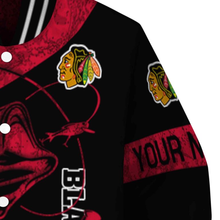 customized chicago blackhawks fishing rod black jacket premium grade