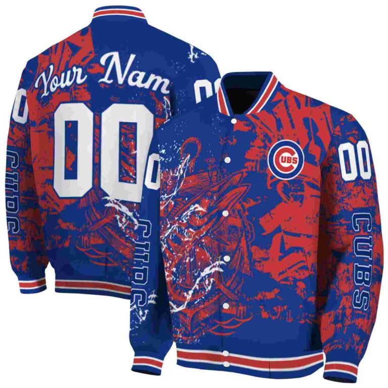 customized chicago cubs fishing art blue jacket fashion forward