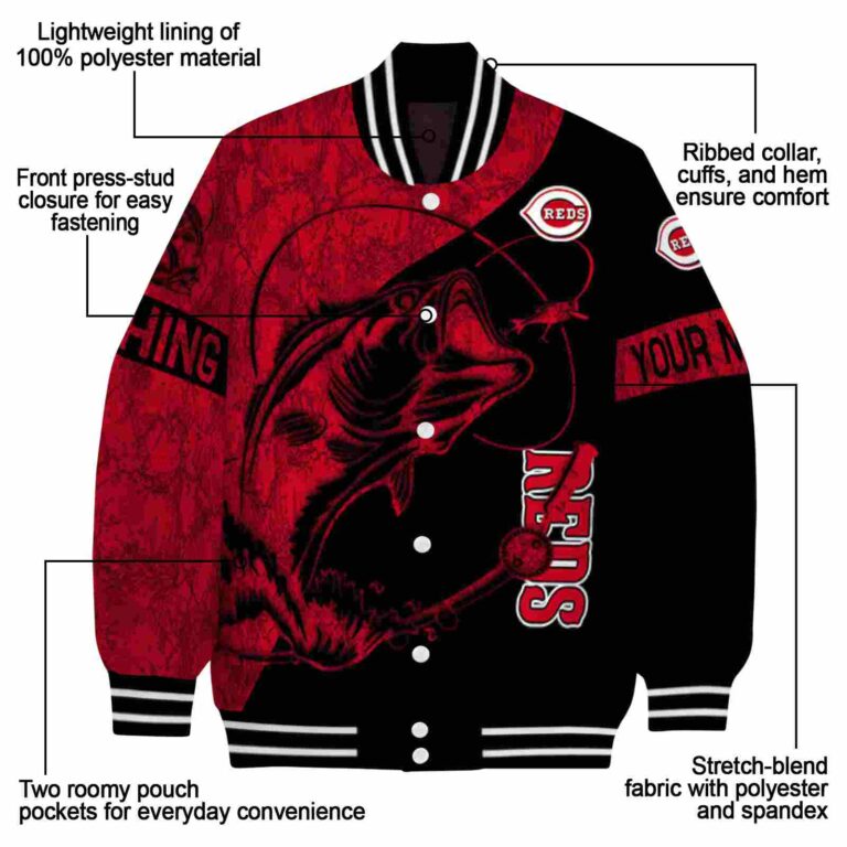 customized cincinnati reds fishing rod black jacket new arrival