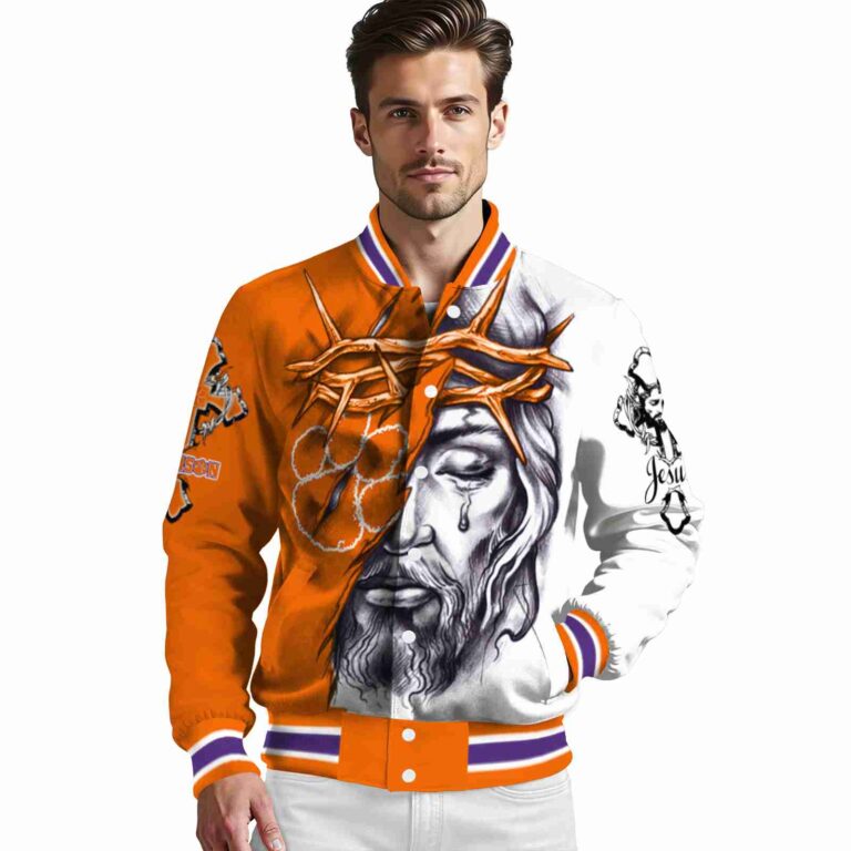 customized clemson tigers jesus tears orange white jacket high quality