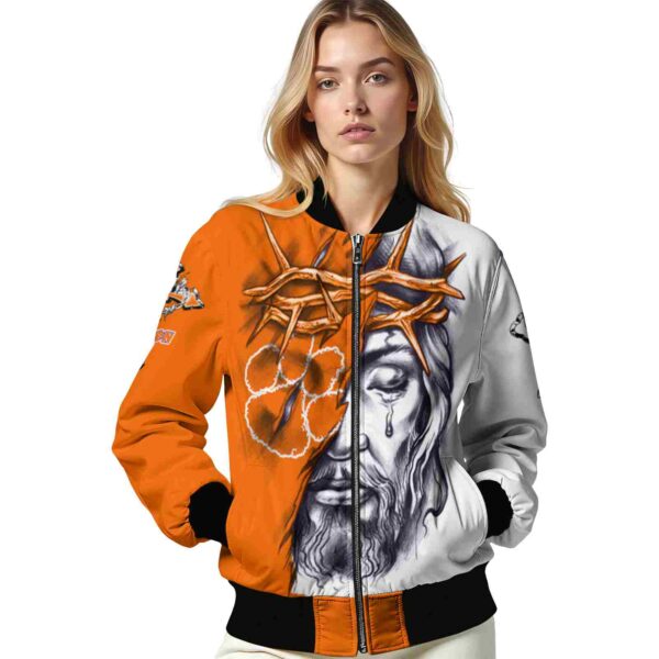 customized clemson tigers jesus tears orange white jacket latest model