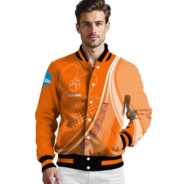 customized clemson tigers wave patterns orange jacket high quality