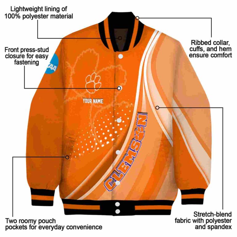 customized clemson tigers wave patterns orange jacket new arrival
