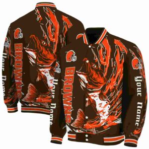 customized cleveland browns fishing passion brown white jacket fashion forward