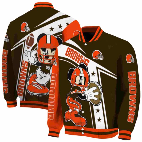 customized cleveland browns mickey football brown white jacket fashion forward