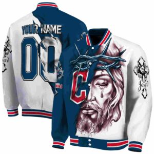customized cleveland guardians jesus tears navy blue white jacket fashion forward