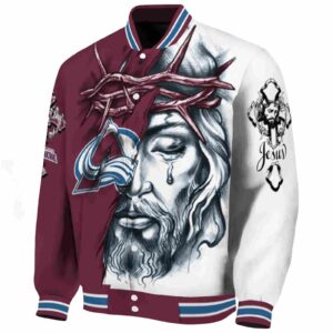 customized colorado avalanche jesus tears burgundy white jacket best selling