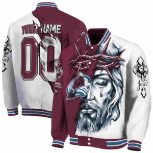 customized colorado avalanche jesus tears burgundy white jacket fashion forward