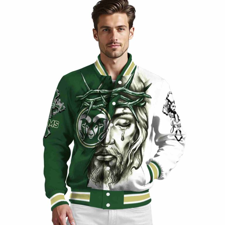 customized colorado state rams jesus tears green white jacket high quality