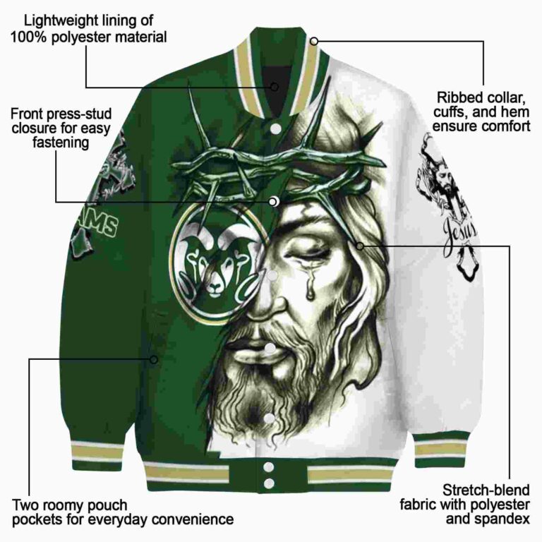 customized colorado state rams jesus tears green white jacket new arrival