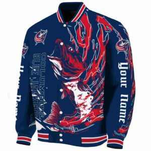 customized columbus blue jackets fishing passion navy blue white jacket best selling
