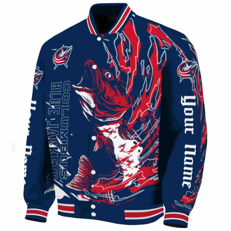 customized columbus blue jackets fishing passion navy blue white jacket best selling