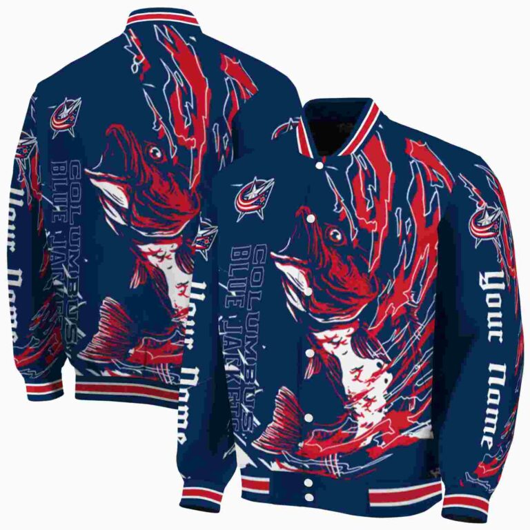 customized columbus blue jackets fishing passion navy blue white jacket fashion forward