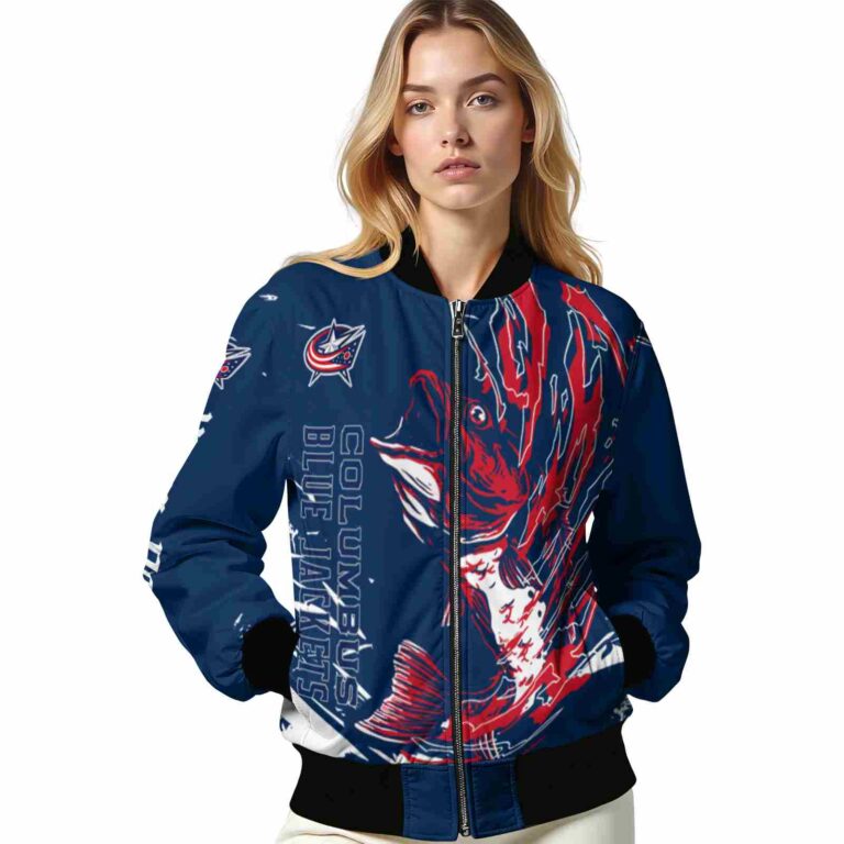 customized columbus blue jackets fishing passion navy blue white jacket latest model
