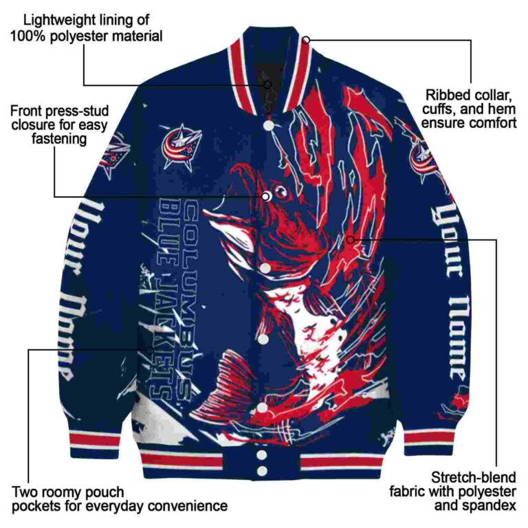 customized columbus blue jackets fishing passion navy blue white jacket new arrival