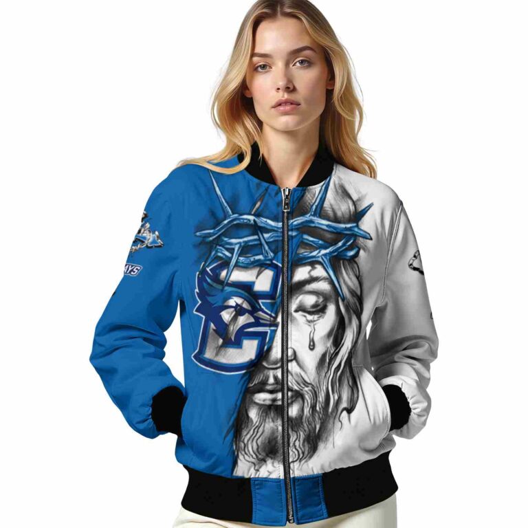 customized creighton bluejays jesus tears blue white jacket latest model