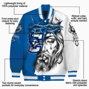 customized creighton bluejays jesus tears blue white jacket new arrival
