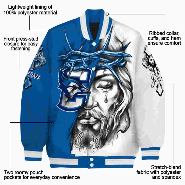 customized creighton bluejays jesus tears blue white jacket new arrival