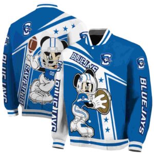 customized creighton bluejays mickey football blue white jacket fashion forward