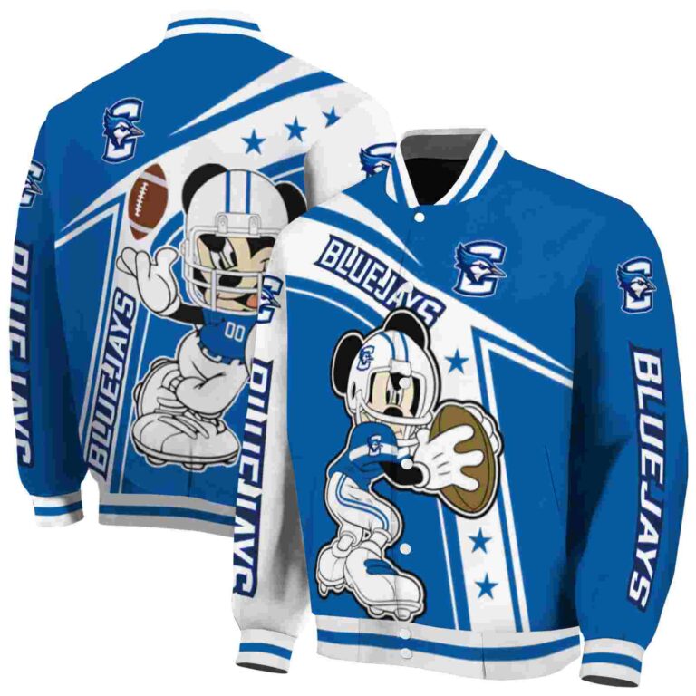 customized creighton bluejays mickey football blue white jacket fashion forward