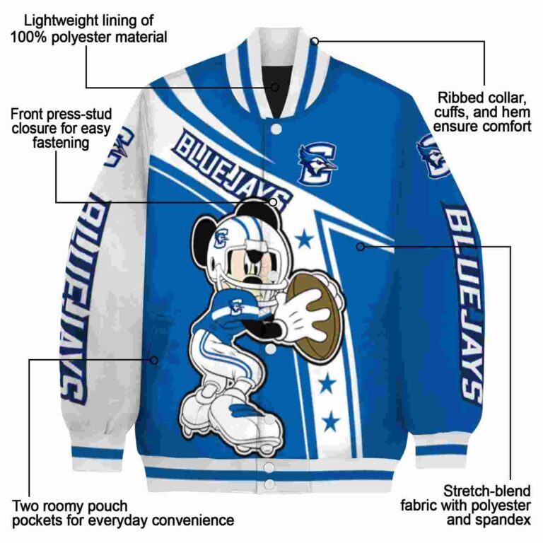 customized creighton bluejays mickey football blue white jacket new arrival