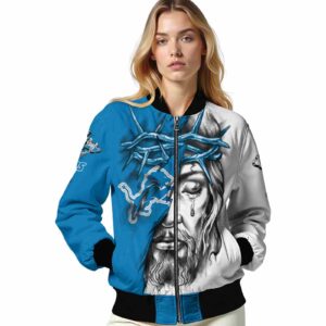 customized detroit lions jesus tears blue white jacket latest model