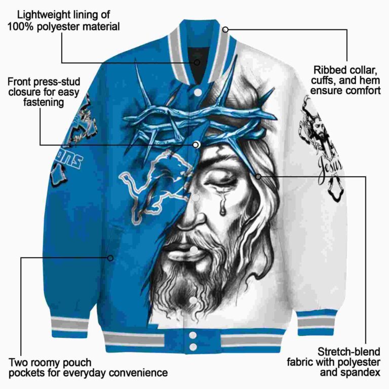 customized detroit lions jesus tears blue white jacket new arrival