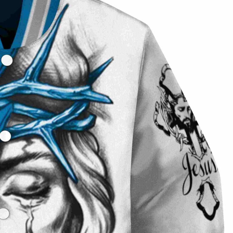 customized detroit lions jesus tears blue white jacket premium grade
