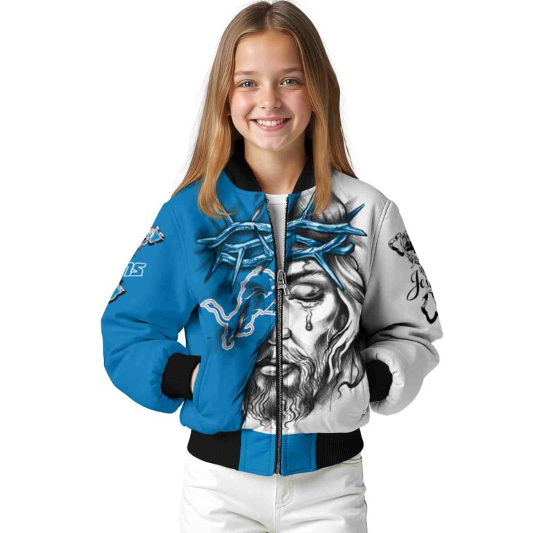 customized detroit lions jesus tears blue white jacket top rated