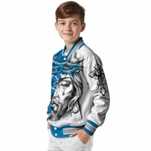 customized detroit lions jesus tears blue white jacket trendy