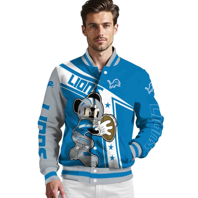 customized detroit lions mickey football blue white jacket high quality