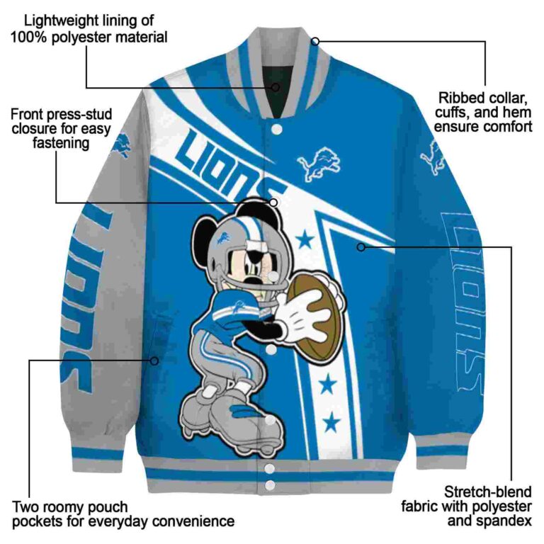 customized detroit lions mickey football blue white jacket new arrival