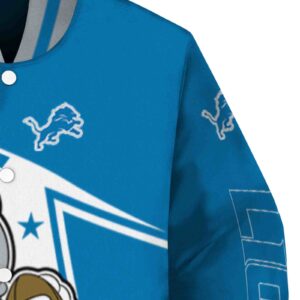 customized detroit lions mickey football blue white jacket premium grade