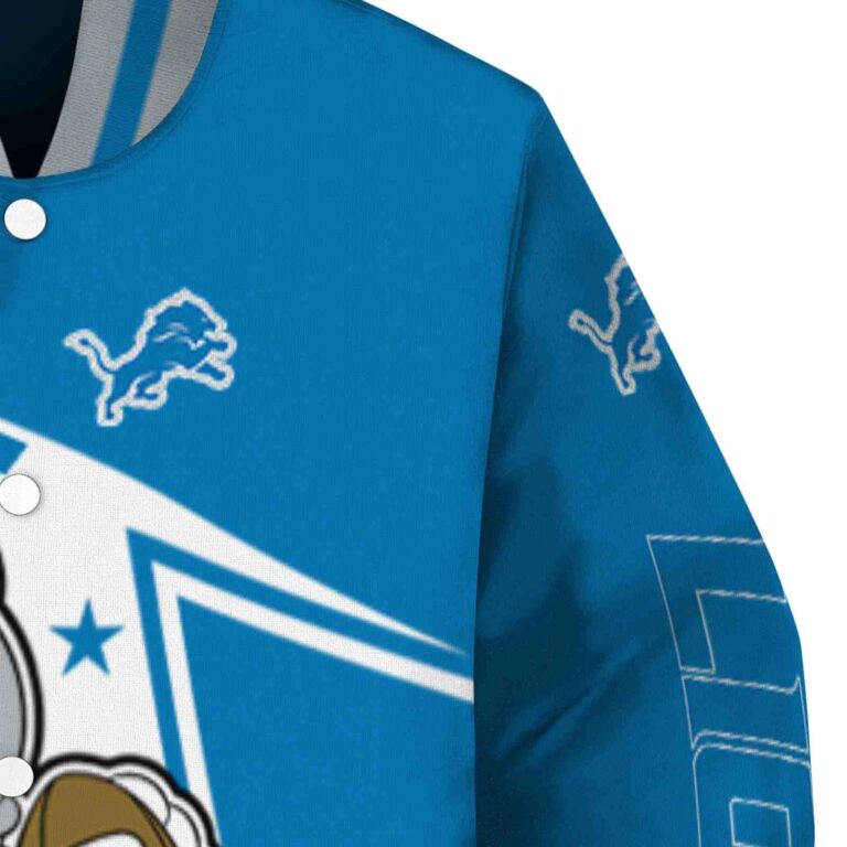 customized detroit lions mickey football blue white jacket premium grade