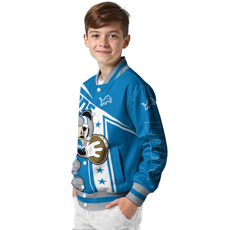 customized detroit lions mickey football blue white jacket trendy