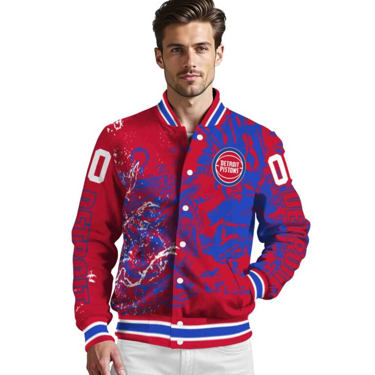 customized detroit pistons fishing art red jacket high quality